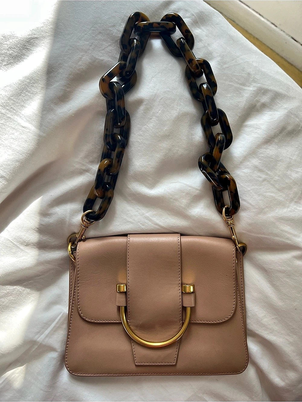 Oroton Leather Mini Bag with Tortoise Chain